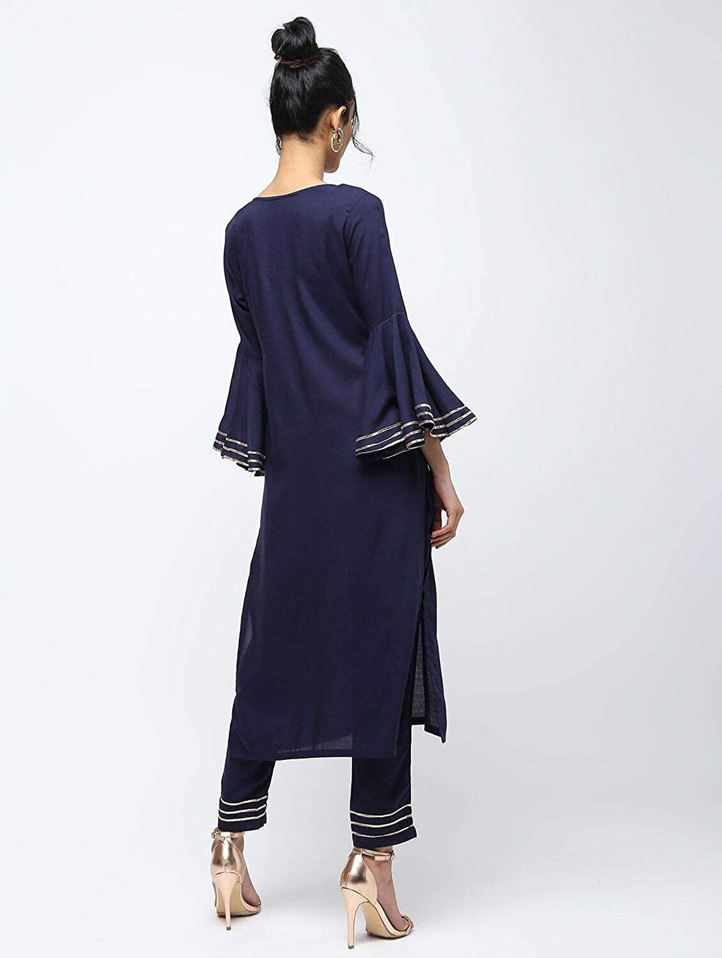 Cheera Straight Kurta With Bell Sleeve Gotta Work Design And Straight Gotta Work Plazo Pant | Grocsy