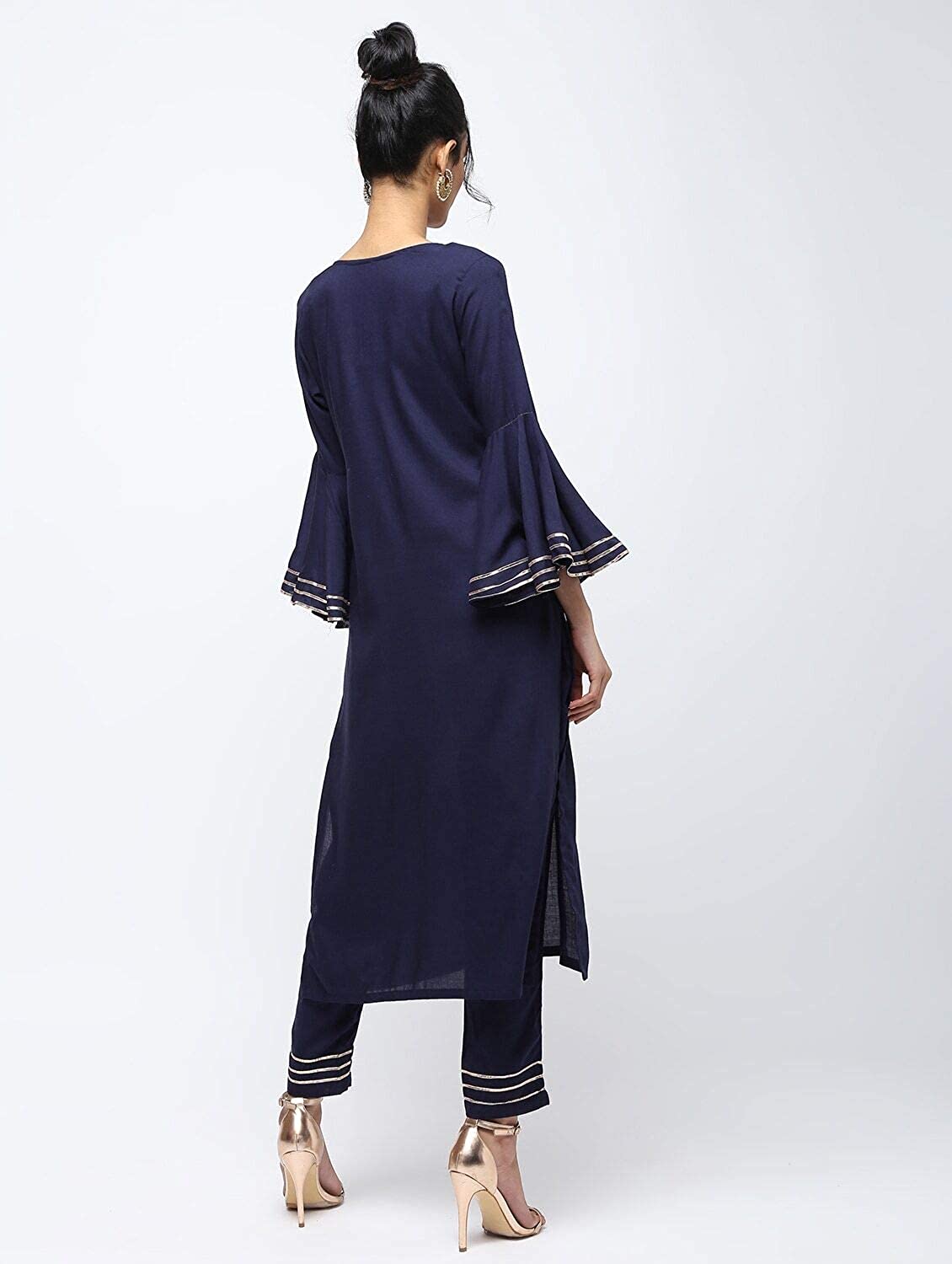 Cheera Straight Kurta With Bell Sleeve Gotta Work Design And Straight Gotta Work Plazo Pant | Grocsy