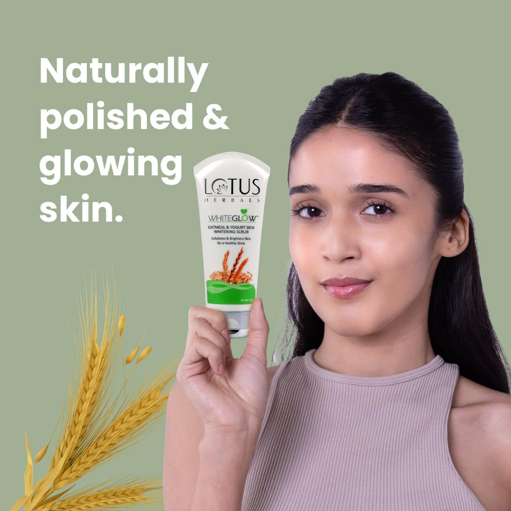Lotus Herbals WhiteGlow Skin Brightening Oatmeal & Yogurt Gentle Exfoliator Scrub | Grocsy