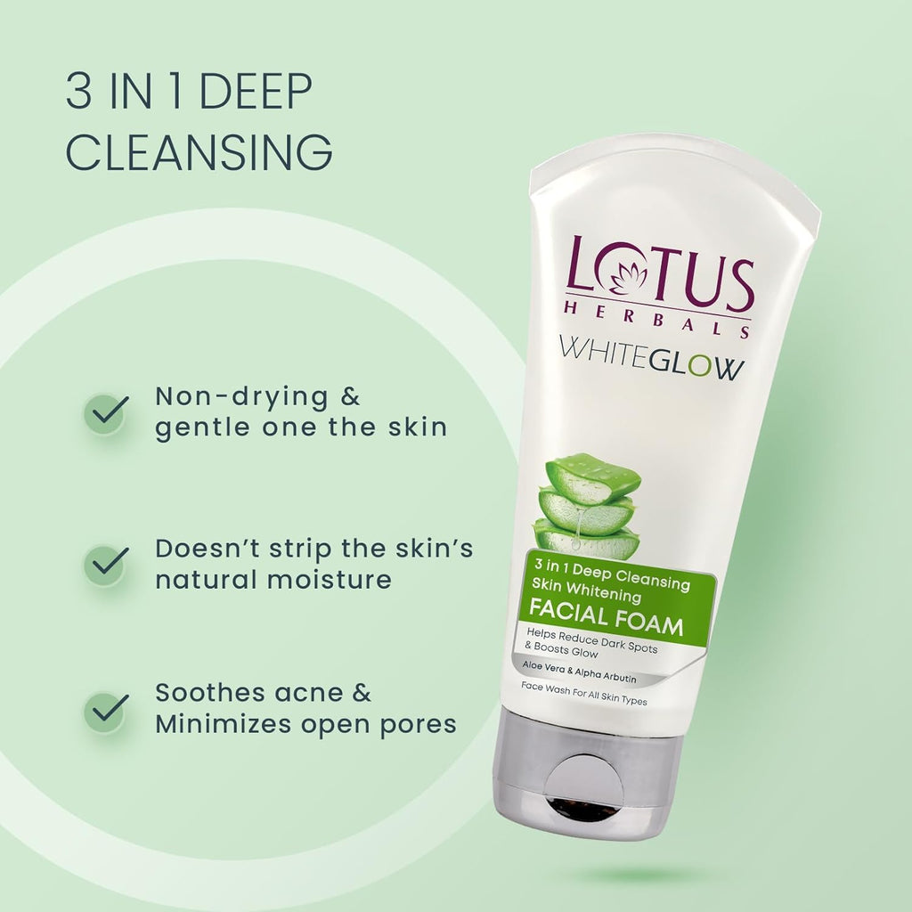 Lotus Herbals WhiteGlow 3-In-1 Deep Cleansing Skin Whitening Face Wash | Grocsy