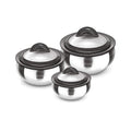 Milton Stainless Steel Casserole with Glass Lid - Set of 3 | Grocsy