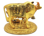BRIJ HAAT Kamdhenu Cow and Calf Metal Showpiece for Home Decoration and Decorative Gift Item @17cm Gold | Grocsy