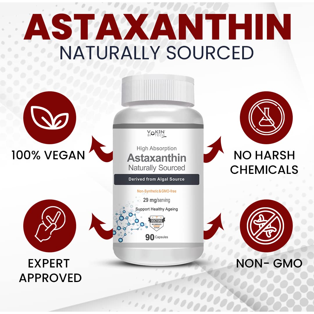 Vokin Biotech Astaxanthin 29mg - Naturally Sourced from Algae - Non-Synthetic - Best or Healthy Ageing | Grocsy