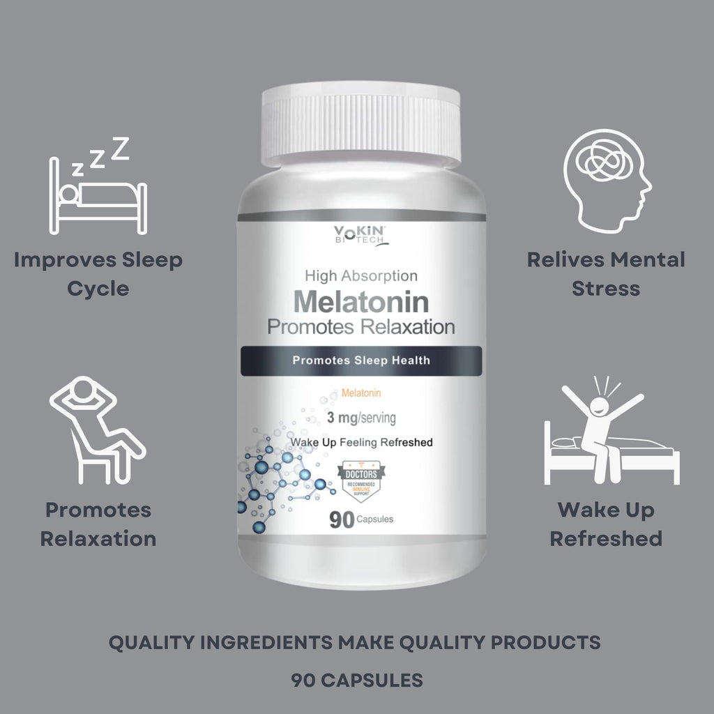 Vokin Biotech Melatonin 3mg Healthy Sleep Cycle | Helps Stress & Anxiety Relief | Improve Concentration | Grocsy