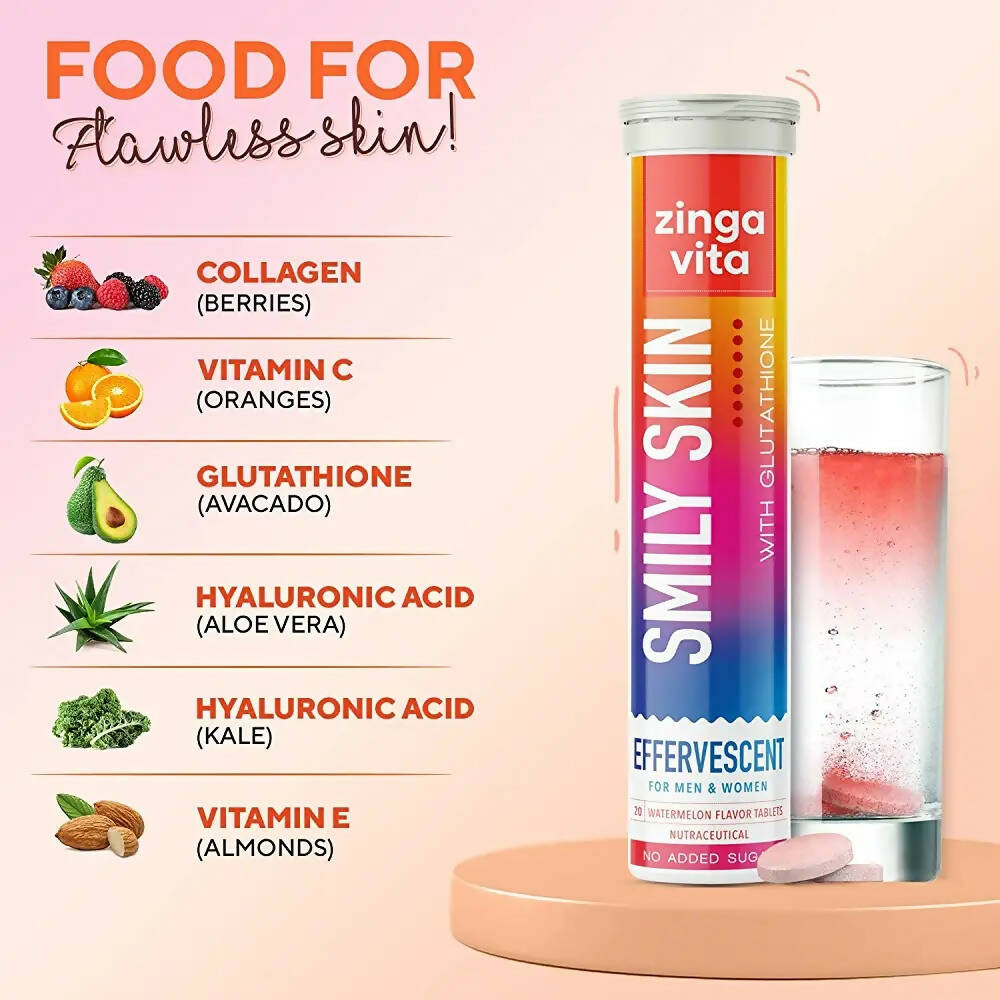 Zingavita Smily Skin Effervescent Tablets (Watermelon Flavor) Sugar Free | Grocsy