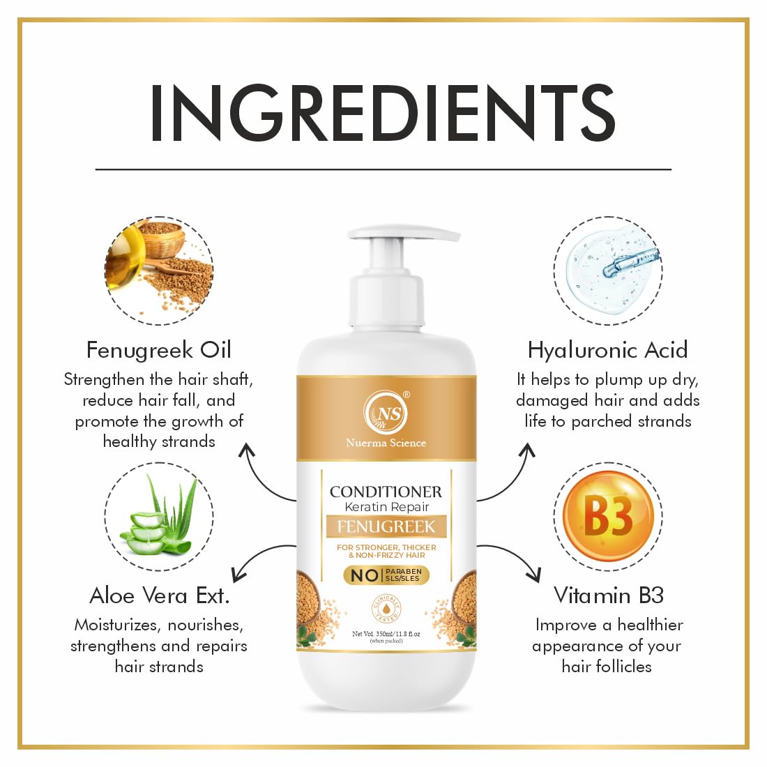 Nuerma Science Keratin Repair Fenugreek Hair Conditioner for Stronger, Thicker & Non-Frizzy Hair | Grocsy