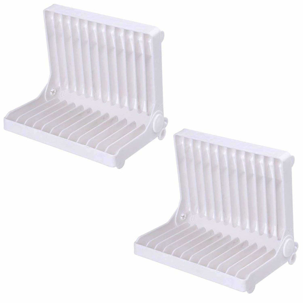 White Color - Folding Plastic Kitchen Dish Rack Stand Plate Holder - 2 Piece | Grocsy