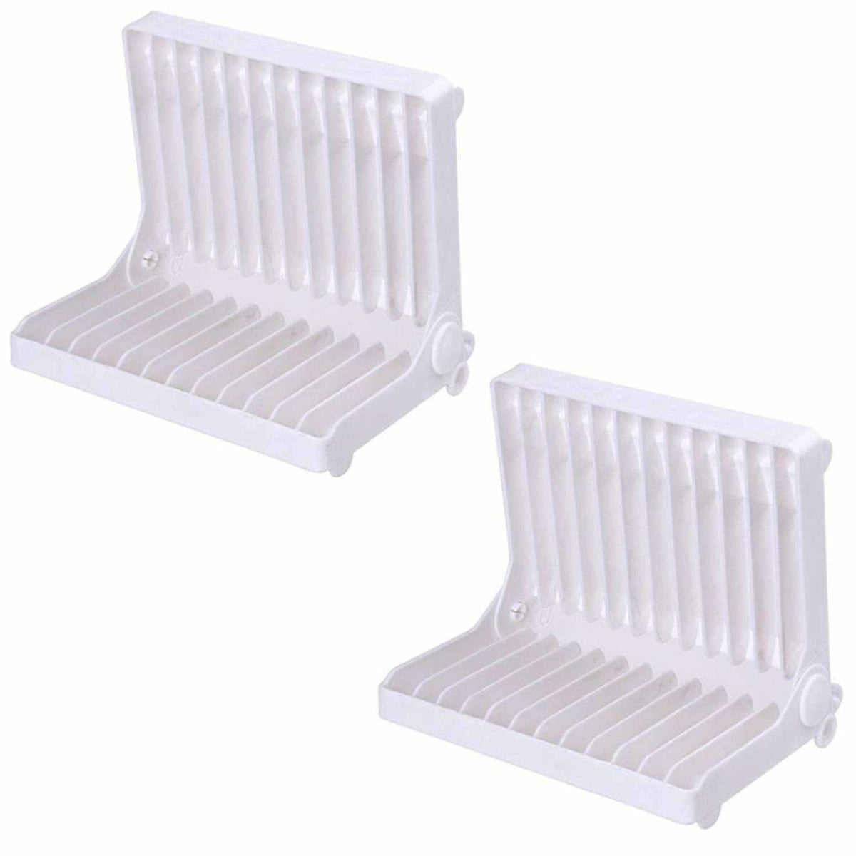 White Color - Folding Plastic Kitchen Dish Rack Stand Plate Holder - 2 Piece | Grocsy
