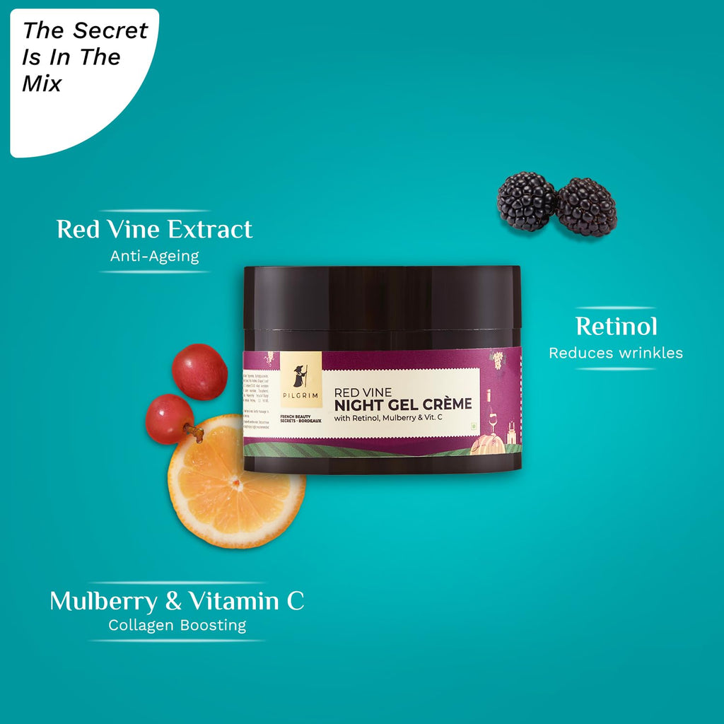 Pilgrim French Red Vine Anti Aging Night Cream with Retinol, Mulberry & Vitamin C For Glowing Skin & Skin Repair | Grocsy