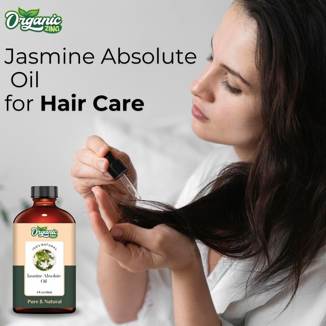 Organic Zing Jasmine Absolute (Jasminum grandiflorum) Oil | Pure & Natural Essential Oil for Skincare, Hair Care, Aroma and Diffusers | Grocsy