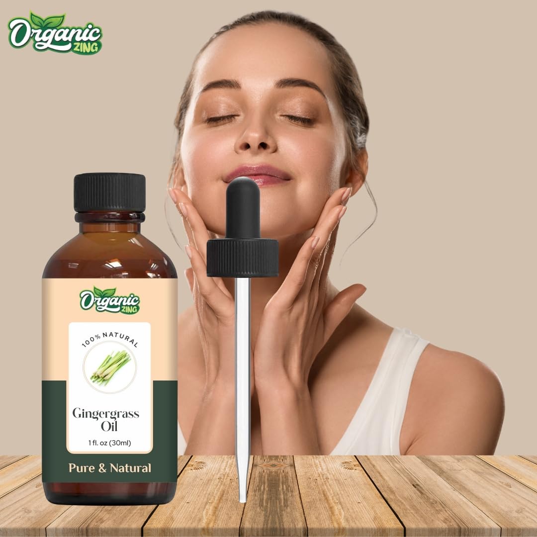 Organic Zing Gingergrass (Cymbopogon martinii) Oil | Pure & Natural Essential Oil for Skincare, Hair Care, Aroma and Diffusers | Grocsy