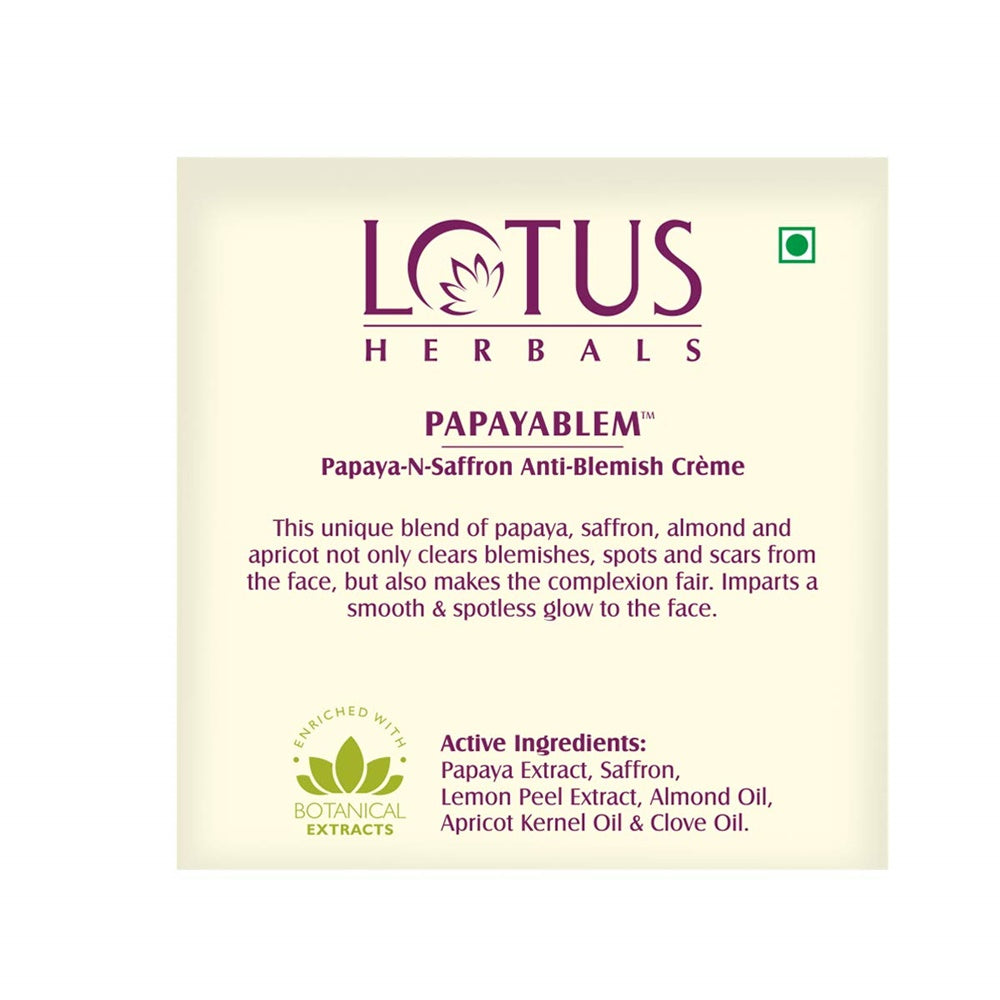 Lotus Herbals Papayablem Papaya-N-Saffron Anti-Blemish Creme | Grocsy