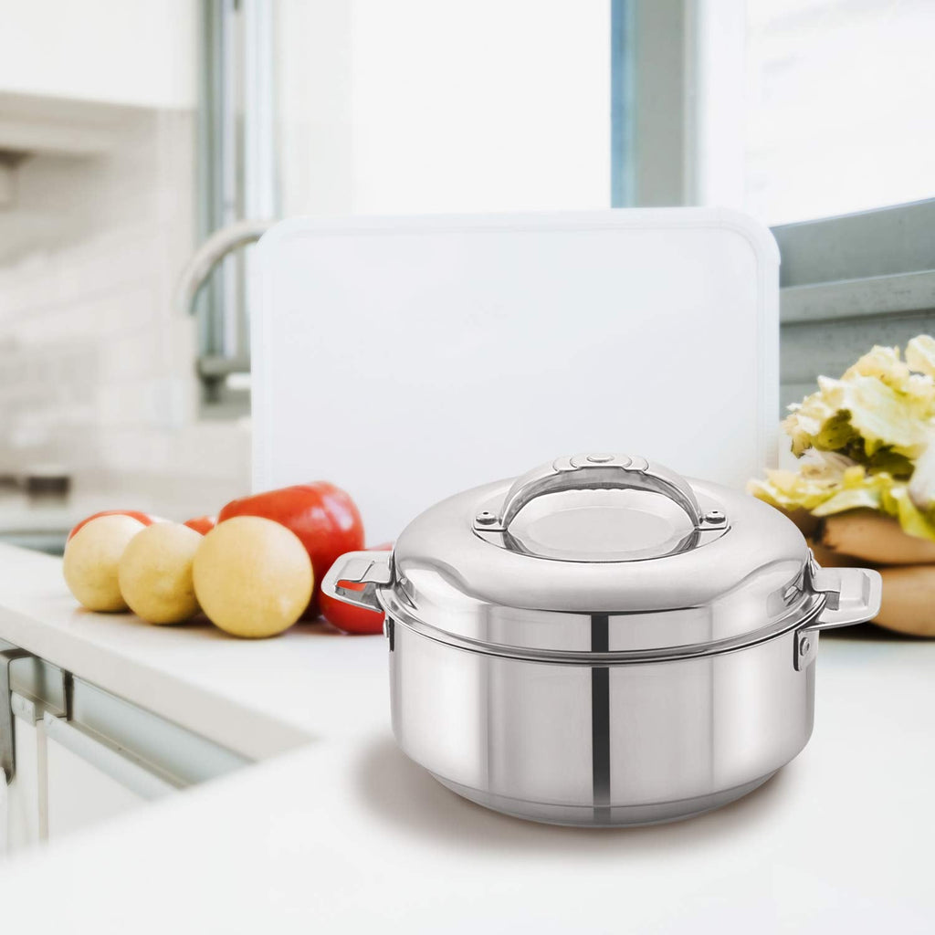 CELLO Maxima Insulated Casserole Hot Pot For Kitchen 1350ml, Silver | Grocsy