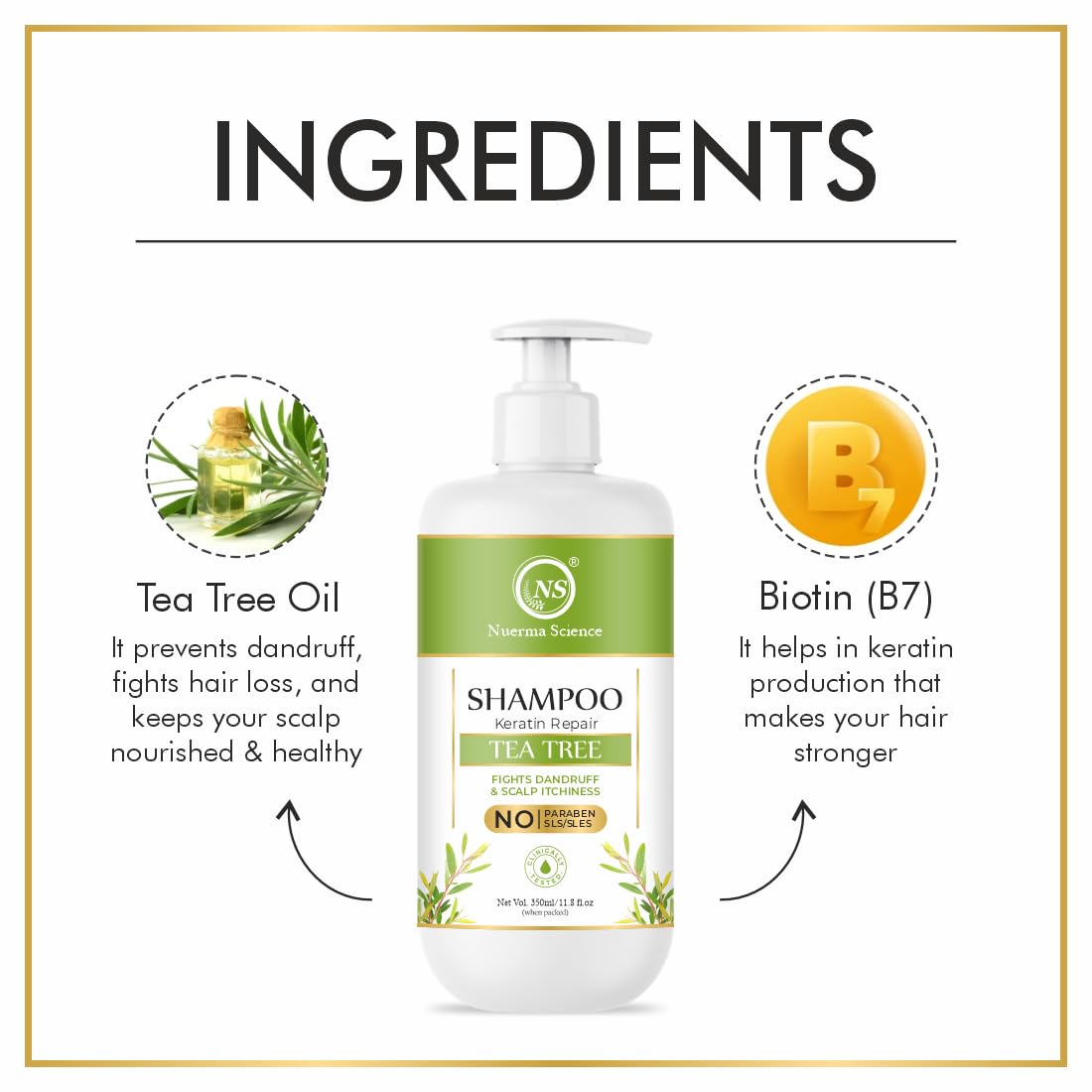 Nuerma Science Keratin Repair Tea Tree Shampoo for Shine, Soft & Frizz-Free Hair Damage Repair | Grocsy