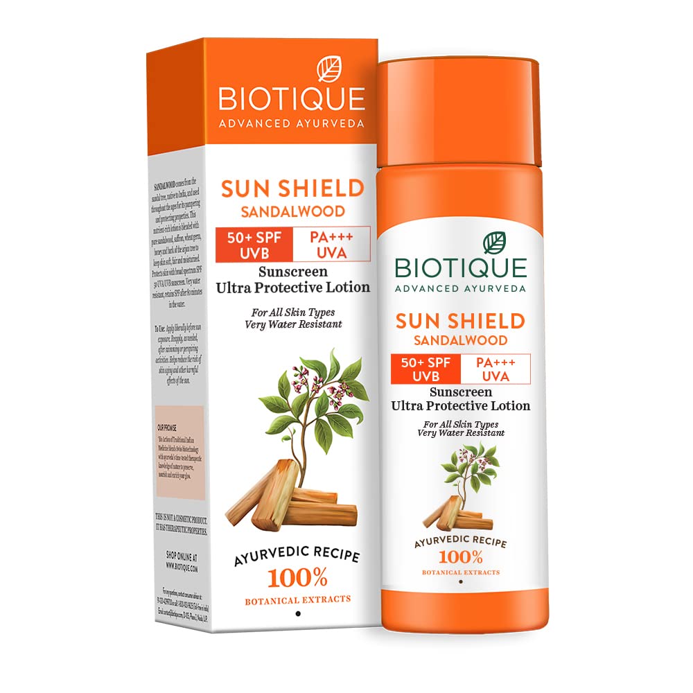 Biotique Advanced Ayurveda Sun Shield sandalwood 50+SPF UVB Sunscreen | Grocsy