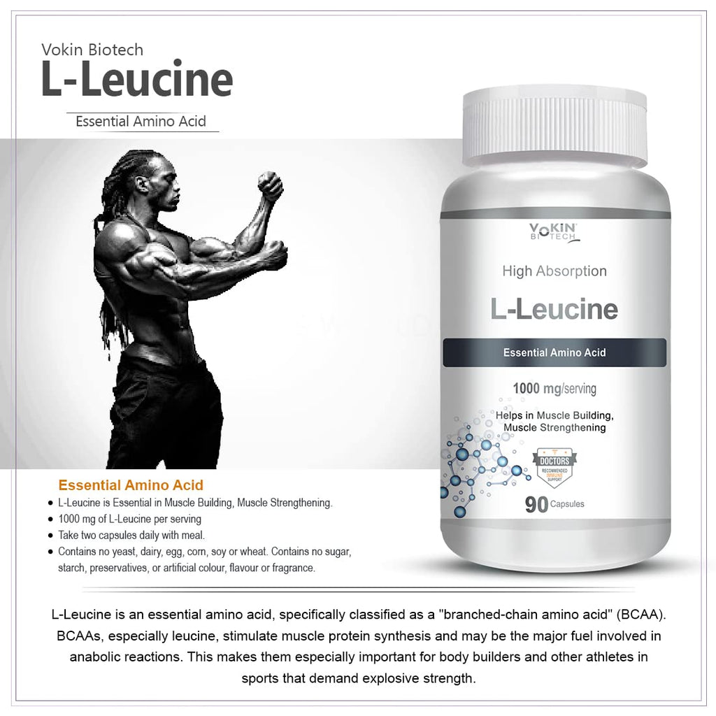 Vokin biotech L- Leucine – Supports muscle Building, Muscle Strengthening – 1000mg | Grocsy