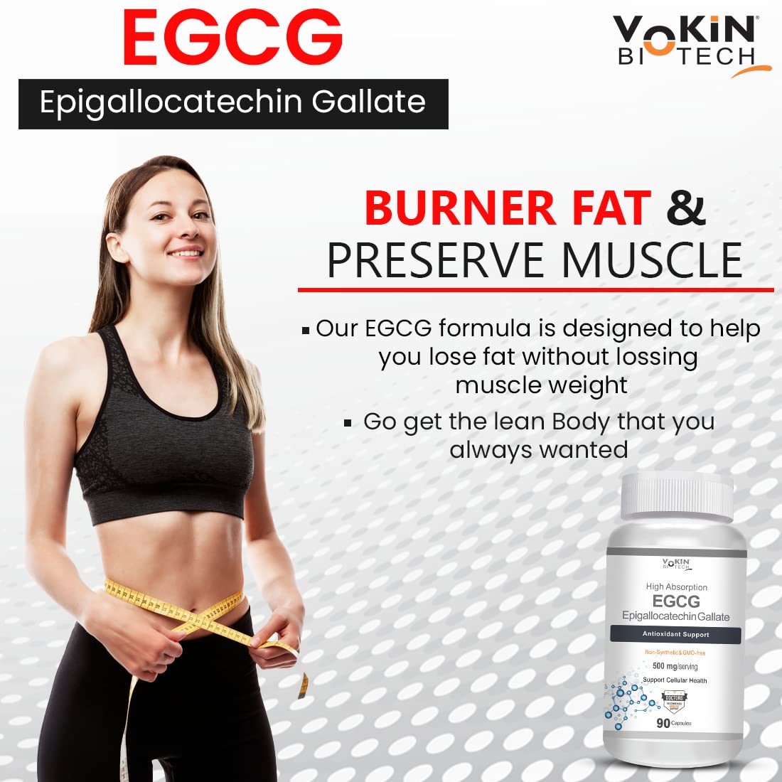 Vokin Biotech EGCG from Green Tea Leaf Extract 500mg EGCG - Antioxidant Support | Grocsy