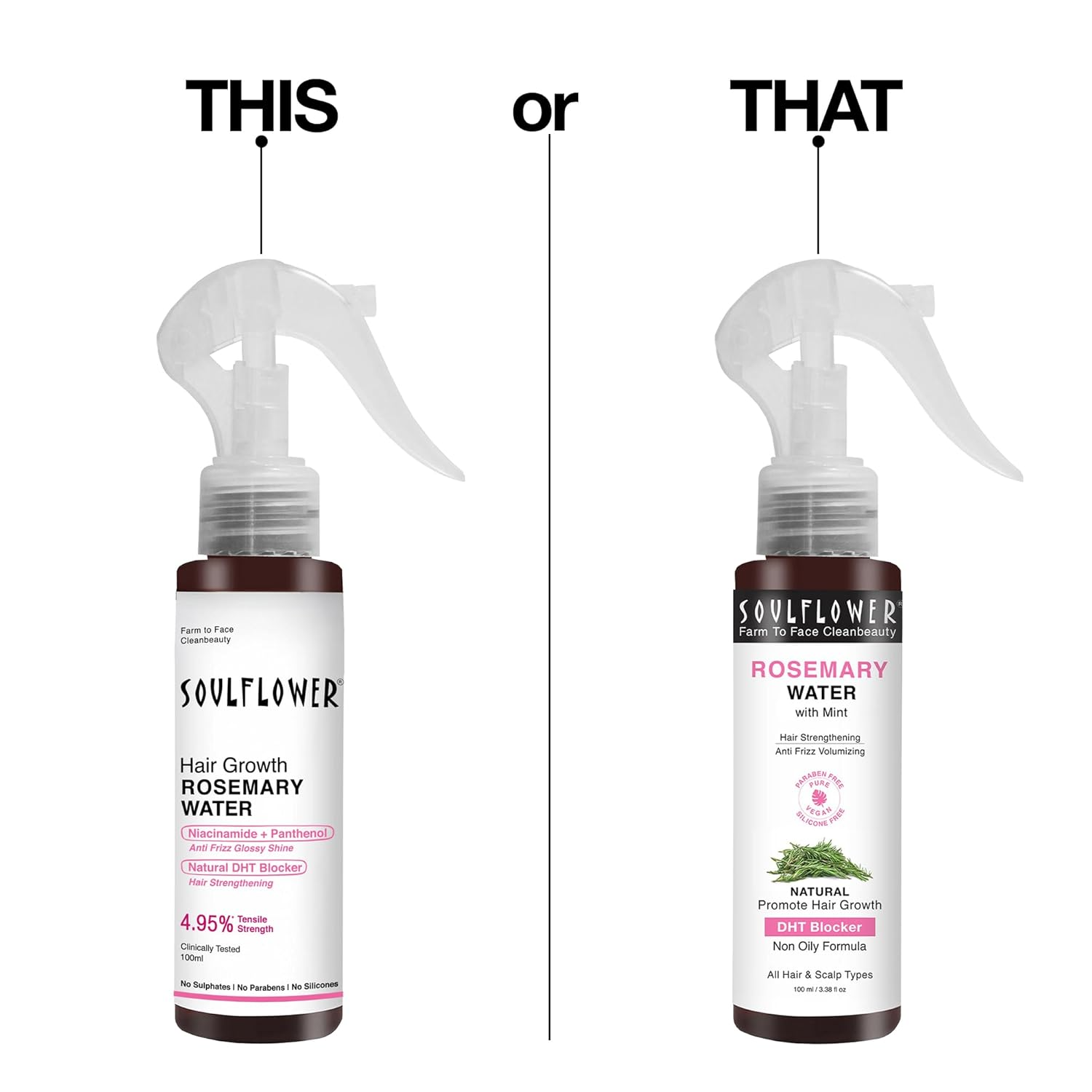Soulflower Rosemary Water Spray with Mint For Hair growth, Hair fall control, Scalp health, Hair damage protection, Anti frizz | Grocsy