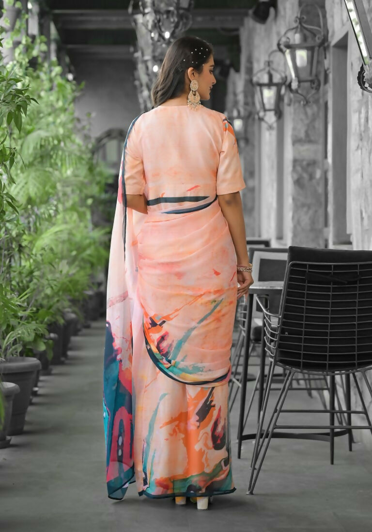 stylish Casual Orange Imported georgette Ready to Wear Fancy Saree - Ashwini | Grocsy