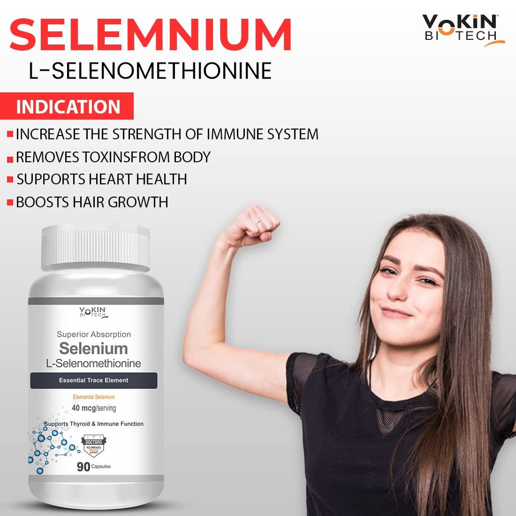 Vokin Biotech Selenium Capsules 40mcg - Superior Absorption - 90 Vegetarian Capsules | Grocsy
