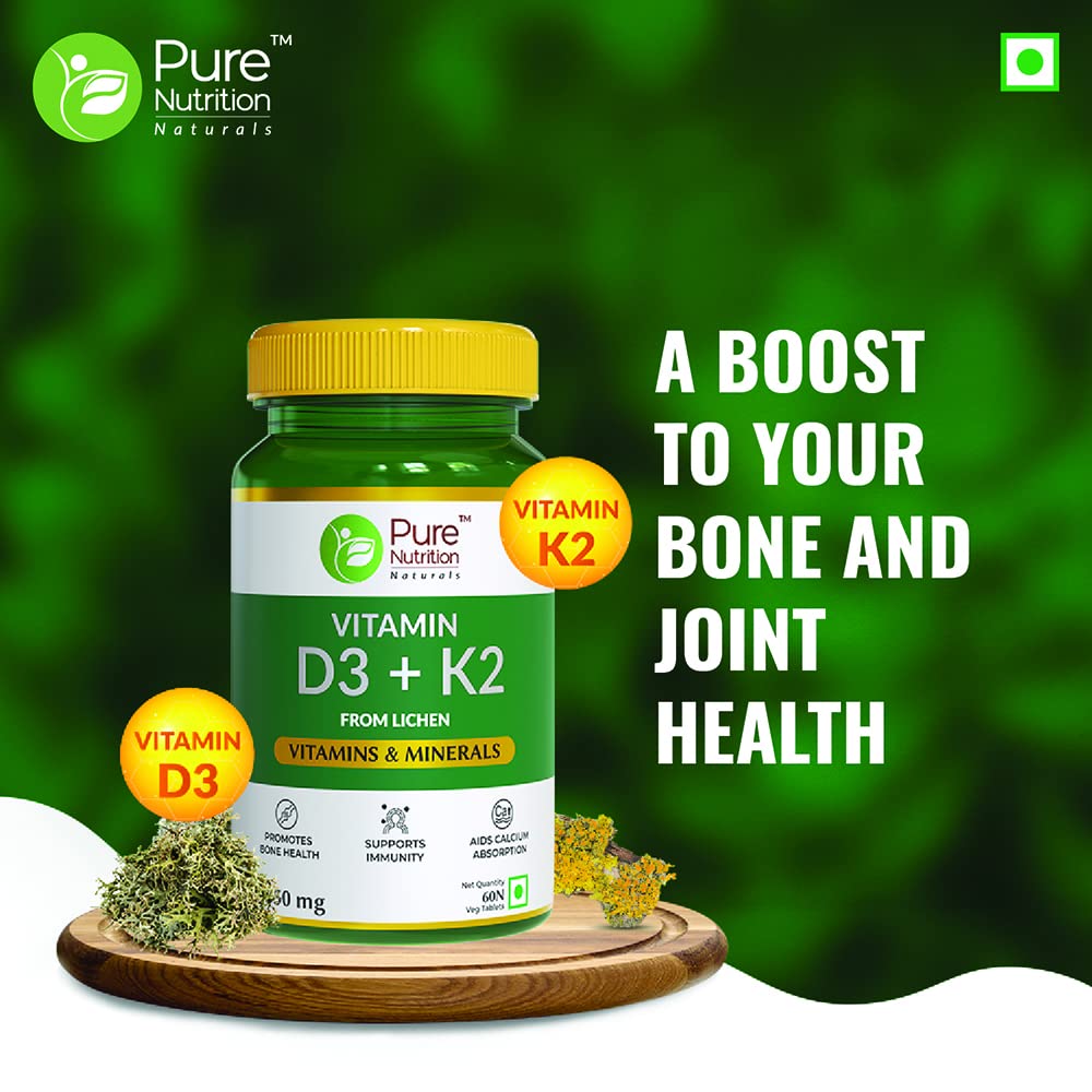 Pure Nutrition Vitamin D3 + K2 from Lichen Veg Tablets | Grocsy