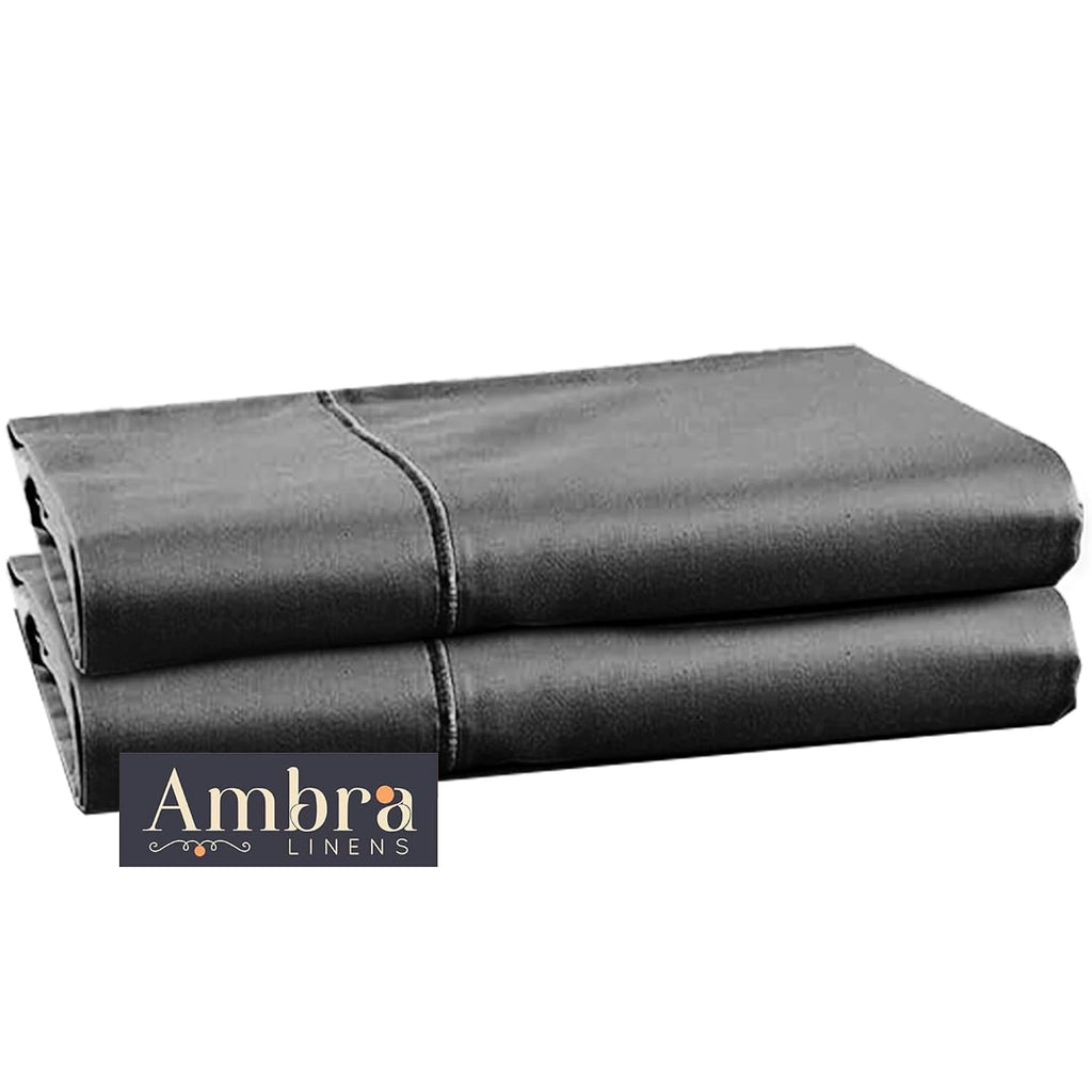 Ambra Linens Ultra Soft Pillow Protectors 400TC Set of 2 Breathable Pillow Covers-Grey | Grocsy
