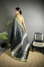Joban Fashion Black Woven Pattern Raw Silk Kanjivaram Silk Saree | Grocsy