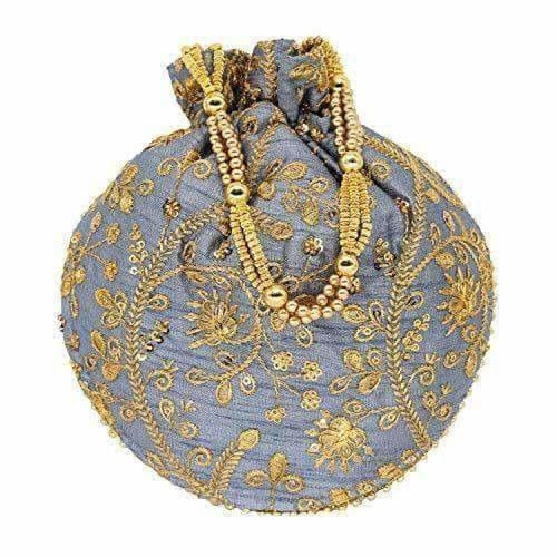 Ethnic Clutch Silk Potli Batwa Pouch Bag with Metal Bead work Gift | Grocsy