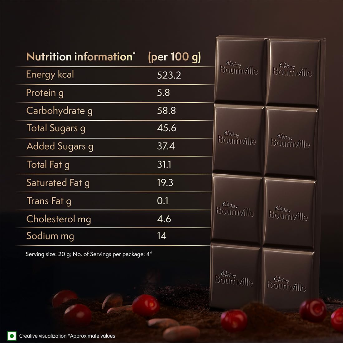 Cadbury Bournville Cranberry Dark Chocolate Bar | Grocsy