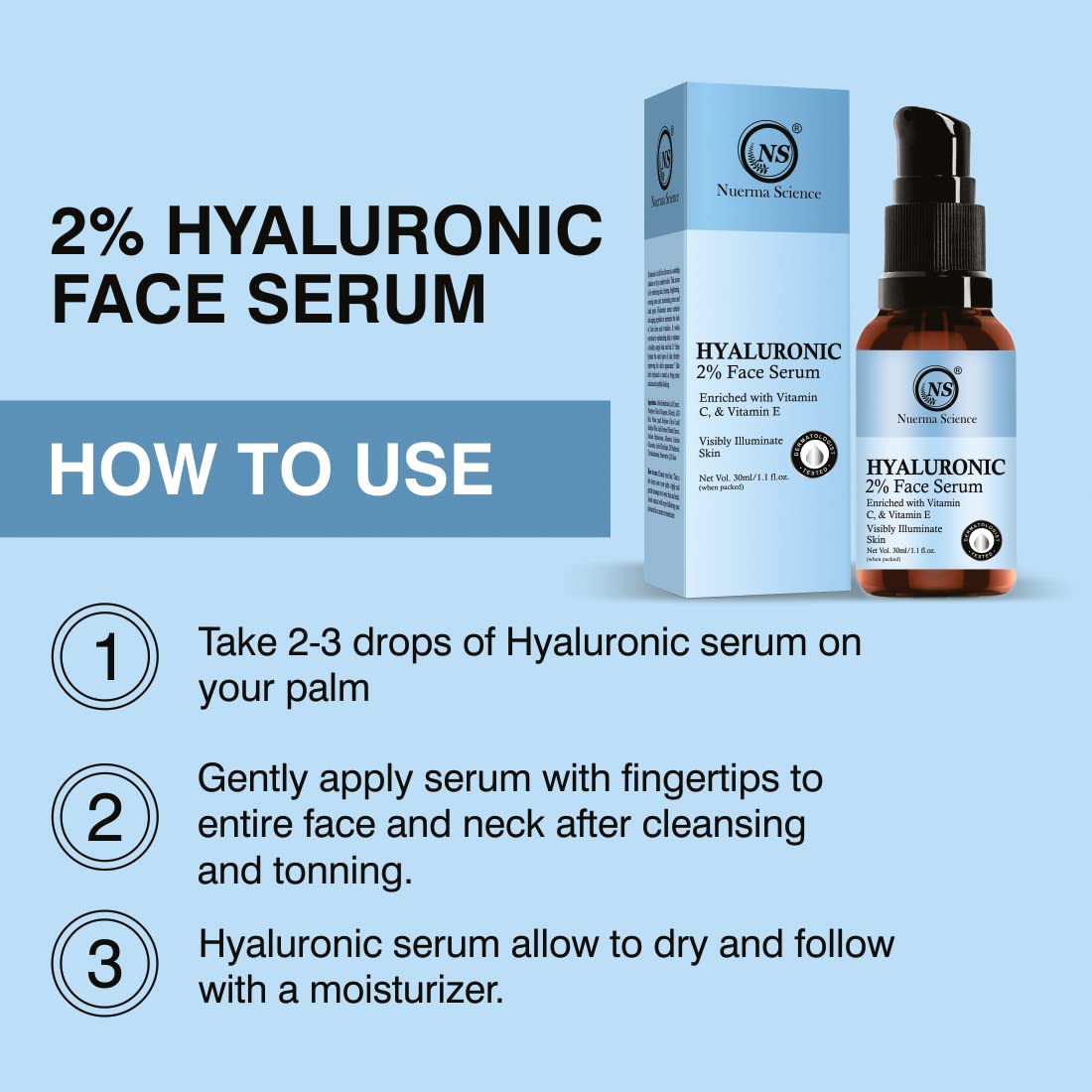 Nuerma Science 2% Hyaluronic Acid Face Serum | Hydrates, Firms & Brightens | Grocsy