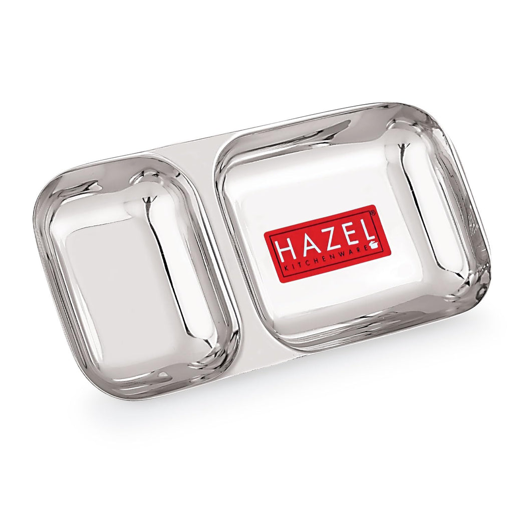 HAZEL 2 Compartment Stainless Steel Section Plate | Rectangle Divided Thali Tray | Grocsy
