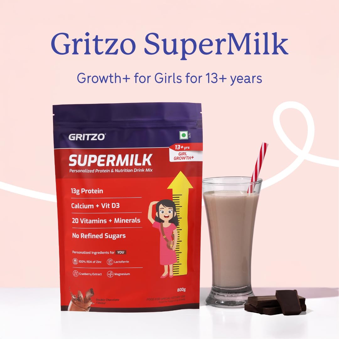 Gritzo Supermilk Height+ Health Drink For 13+Y Girls - Double Chocolate | Grocsy