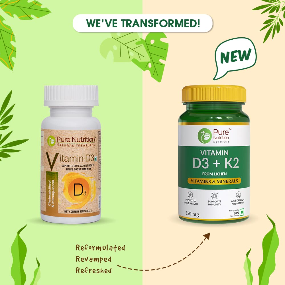 Pure Nutrition Vitamin D3 + K2 from Lichen Veg Tablets | Grocsy