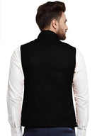 Vastraa Fusion Men's Cotton-Blended Mate Black Nehru Jacket/Waistcoat | Grocsy