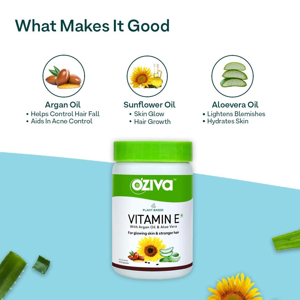 OZiva Plant Based Natural Vitamin E (With Argan oil + Aloe vera) | Grocsy