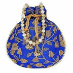 Ethnic Silk Potli bag Clutch Batwa Pouch with Embroidery and Metal Bead work Gift For Women | Grocsy