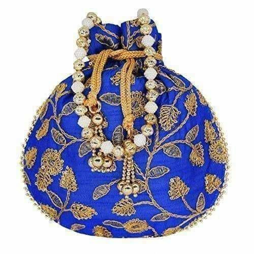 Ethnic Silk Potli bag Clutch Batwa Pouch with Embroidery and Metal Bead work Gift For Women | Grocsy