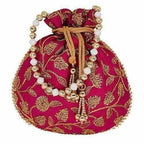 Ethnic Silk Potli bag Clutch Batwa Pouch with Embroidery and Metal Bead work Gift For Women | Grocsy