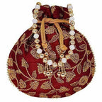 Ethnic Silk Potli bag Clutch Batwa Pouch with Embroidery and Metal Bead work Gift For Women | Grocsy