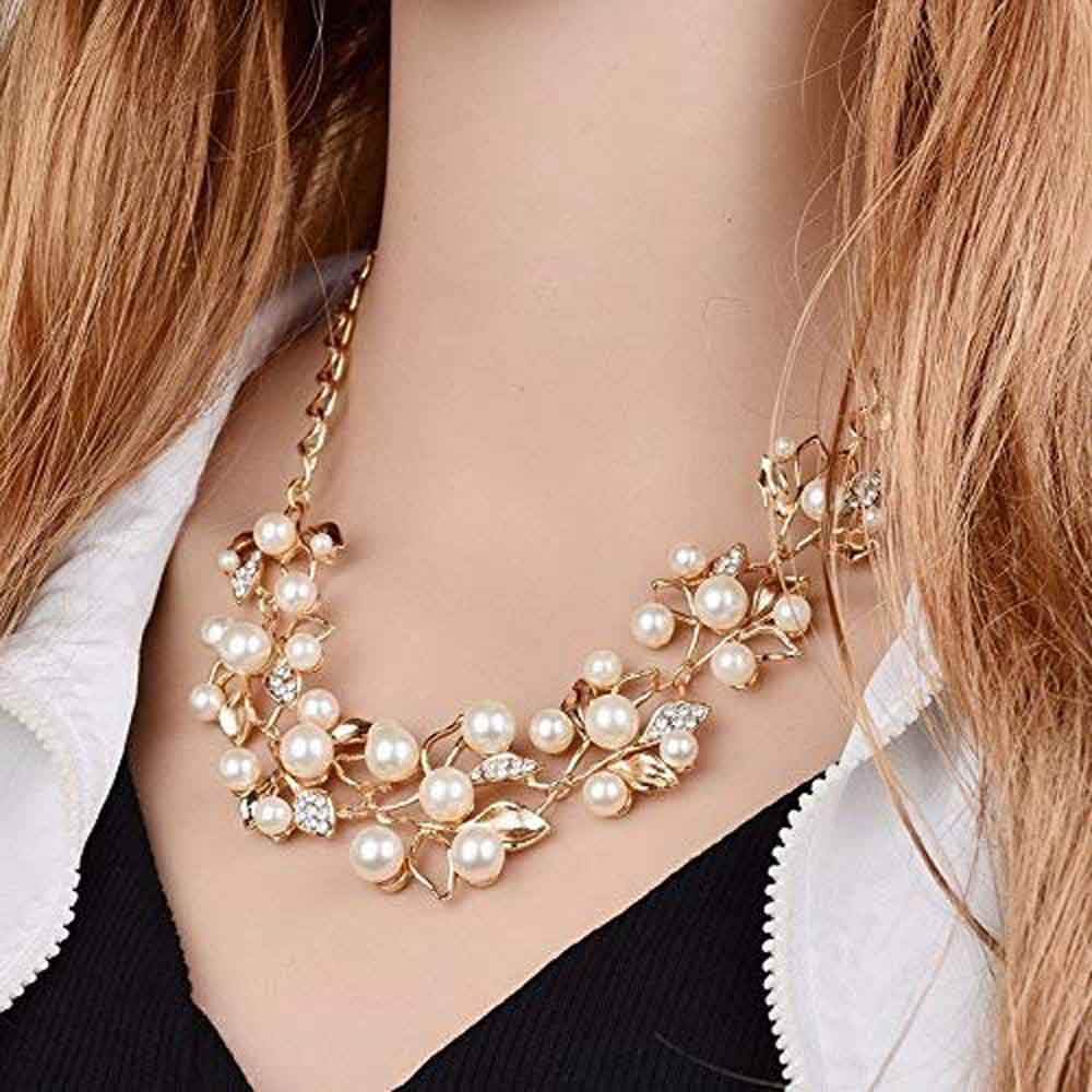 Gold-Toned Alloy Pearl Studded Long Haar Necklace - The Pari | Grocsy