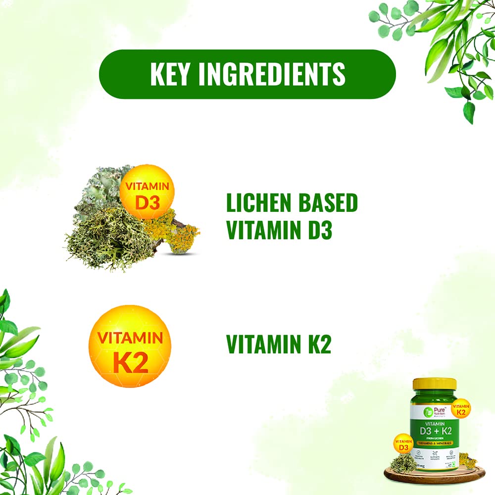 Pure Nutrition Vitamin D3 + K2 from Lichen Veg Tablets | Grocsy