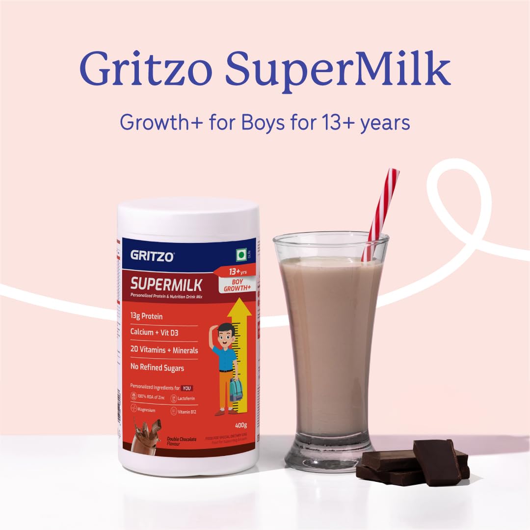 Gritzo Supermilk Height+ Health Drink For 13+Y Boys - Double Chocolate | Grocsy