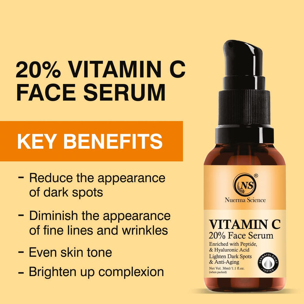 Nuerma Science 20% Vitamin C Face Serum | Brightens & Revitalizes Skin | Grocsy