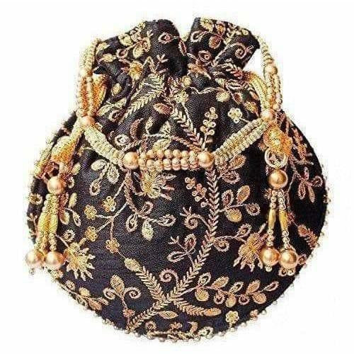 Ethnic Clutch Silk Potli Batwa Pouch Bag with Metal Bead work Gift | Grocsy