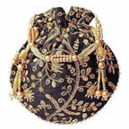 Ethnic Clutch Silk Potli Batwa Pouch Bag with Metal Bead work Gift | Grocsy
