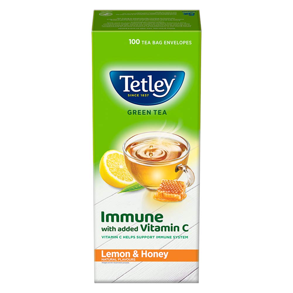 Tetley Green Tea Lemon and Honey (100 Tea Bags) | Grocsy