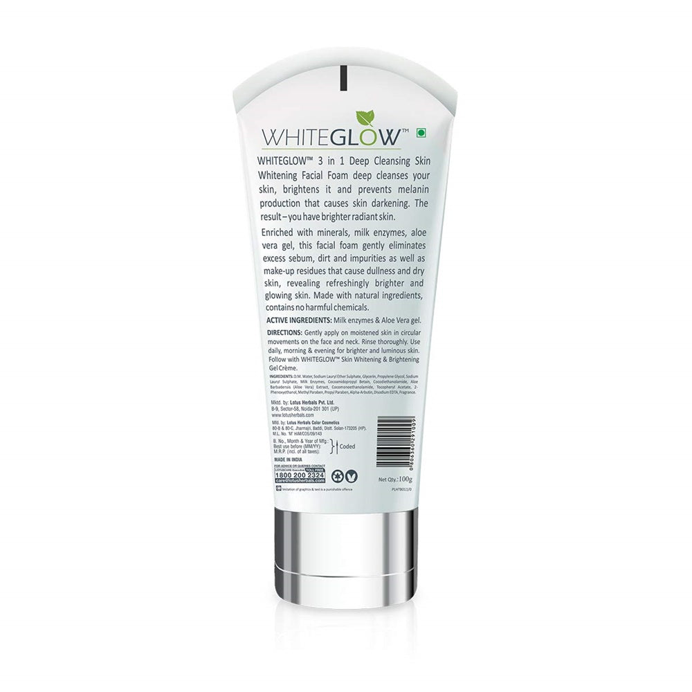 Lotus Herbals White Glow 3 in 1 Deep Cleansing Skin Whitening Facial Foam | Grocsy