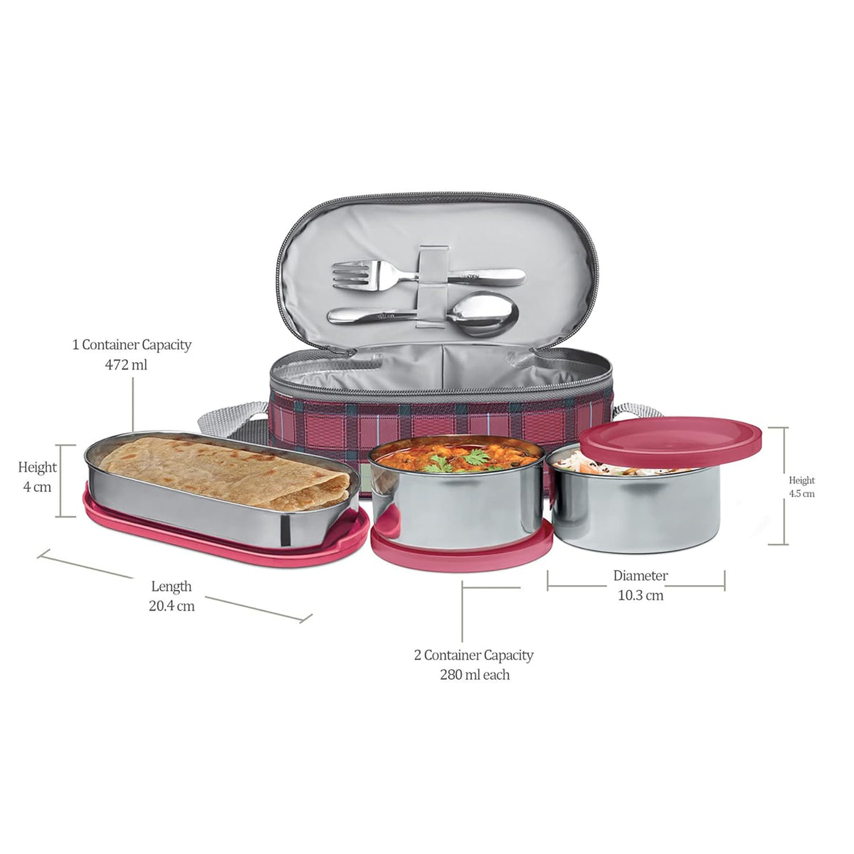 MILTON Corporate Lunch Stainless Steel Containers, Set of 3, (280 ml, 280 ml, 472 ml), Maroon | Grocsy