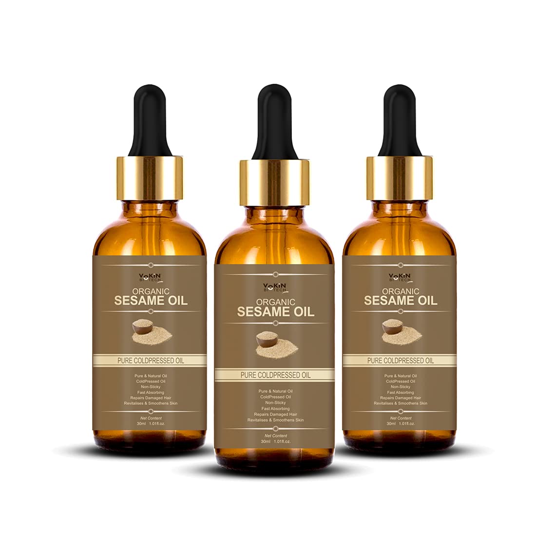 Vokin Biotech Organic Sesame Pure Cold Pressed Oil For Hair, Body, Skin Care, Massage, | Grocsy