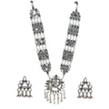 Silver-Plated Alloy Long Kundan Studded Silver Oxidised Necklace - The Pari | Grocsy